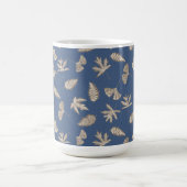 Mug Silhouettes de feuilles rustiques, Bleu Denim, Kak (Centre)