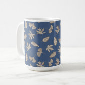 Mug Silhouettes de feuilles rustiques, Bleu Denim, Kak (Devant gauche)