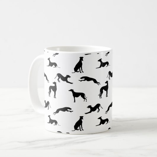 Mug Silhouettes Greyt Greyhound - Noir sur Blanc (Devant gauche)