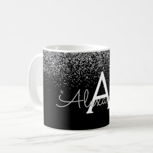 Mug Silver Black Luxury Parties scintillant Nom du mon (Devant gauche)