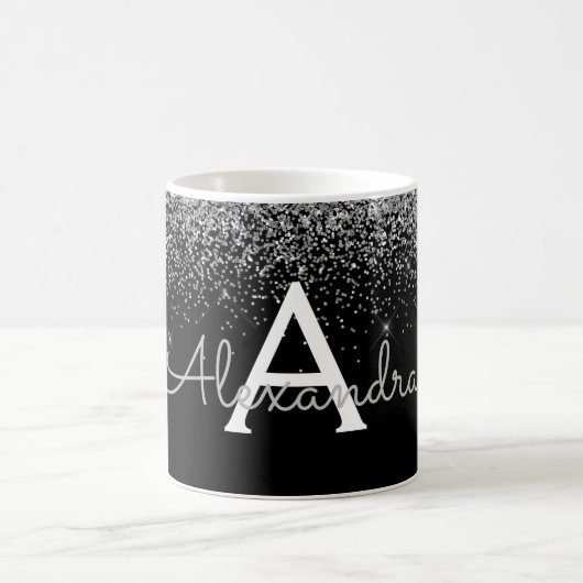 Mug Silver Black Luxury Parties scintillant Nom du mon (Centre)