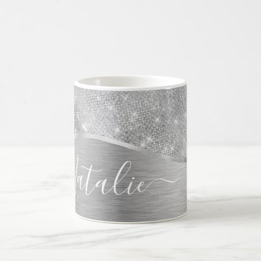 Mug Silver Glitter Glam Bling Personalized (Centre)