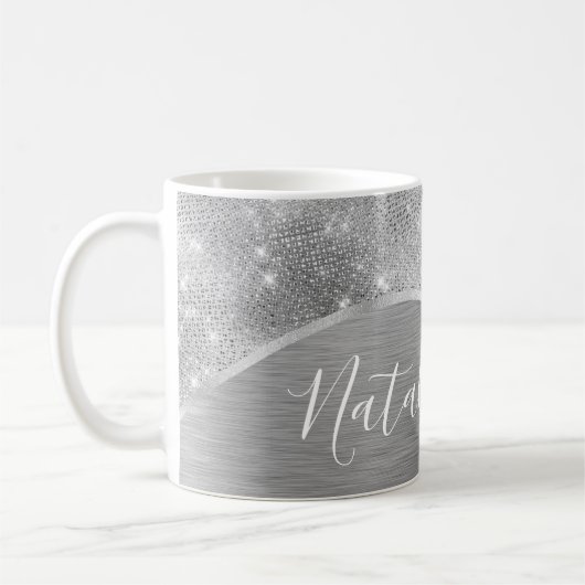 Mug Silver Glitter Glam Bling Personalized (Gauche)