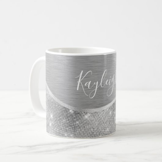 Mug Silver Glitter Glam Bling Personalized (Devant gauche)