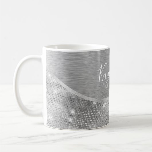 Mug Silver Glitter Glam Bling Personalized (Gauche)