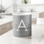 Mug Silver Metallic Monogram<br><div class="desc">Monogramme en acier inoxydable Faux d'argent Nom et première tasse de café. La tasse à café est le cadeau idéal pour les amateurs de design métallique de luxe.</div>