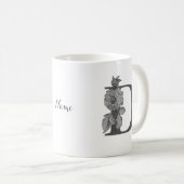 Mug Silver Peony Elegant Monogramme Initial D Votre No (Devant droit)