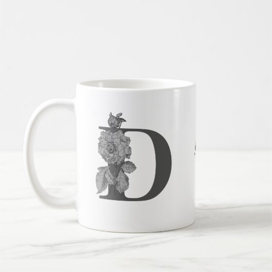 Mug Silver Peony Elegant Monogramme Initial D Votre No (Gauche)