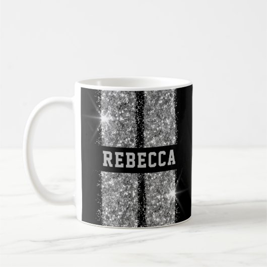Mug Silver Racing Stripe Nom personnalisé (Gauche)