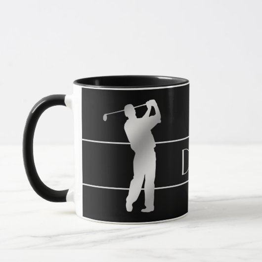 Mug Silver Silhouette Golfer Monogramme (Gauche)