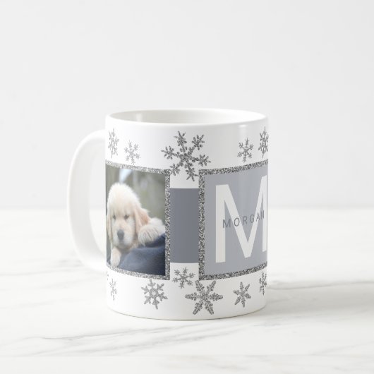 Mug Silver Snowflake 2 Photo Monogramme Noël (Devant gauche)