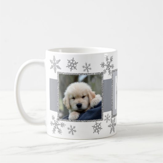 Mug Silver Snowflake 2 Photo Monogramme Noël (Gauche)