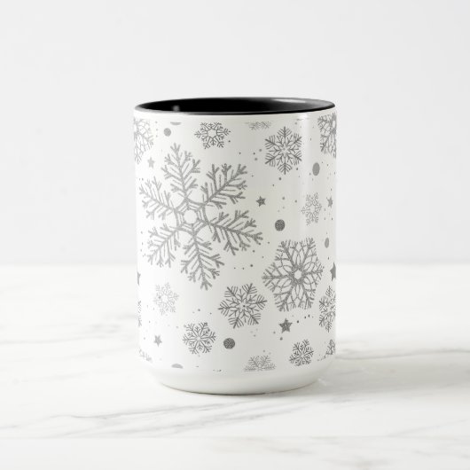Mug Silver snowflakes on white (Centre)