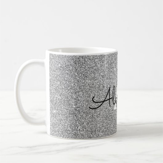 Mug Silver Sparkle Glitter Monogram Name & Initial (Gauche)