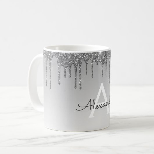 Mug Silver Sparkle Parties scintillant Luxe Monogramme (Devant gauche)