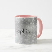 Mug Silver Sparkle Pink Glam Unicorn personnalisée (Devant droit)