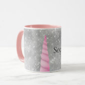 Mug Silver Sparkle Pink Glam Unicorn personnalisée (Devant gauche)