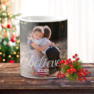 Mug Silver Sparkly Believe Script Photo de Noël