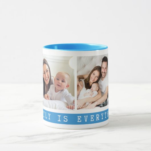 Mug Simple 4 Photo Collage Famille Citation Bleu clair (Centre)