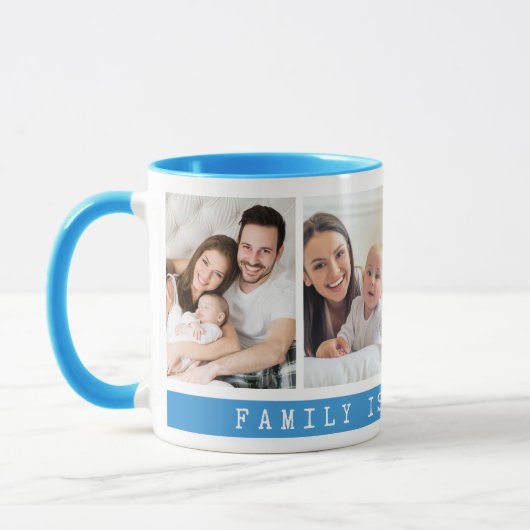 Mug Simple 4 Photo Collage Famille Citation Bleu clair (Gauche)