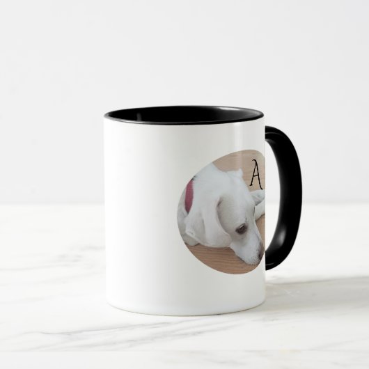 Mug Simple adorable Chien blanc initial simple (Devant droit)