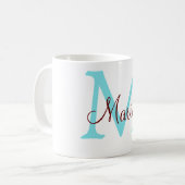 Mug simple ajout de nom monogramme rose rouge jeton (Devant gauche)