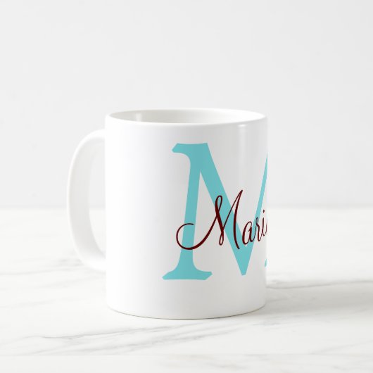 Mug simple ajout de nom monogramme rose rouge jeton (Devant gauche)