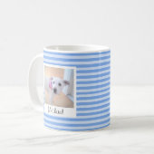 Mug Simple Bébé Bleu rayé Ajouter nom et photo (Devant gauche)