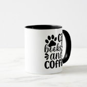 Mug Simple Black "Cat Books and Coffee" Lover Gift (Devant droit)