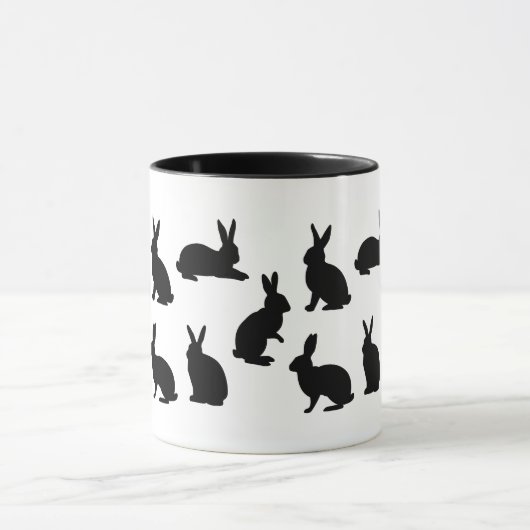 Mug Simple Bunny Pattern In Black With Custom Monogram (Centre)