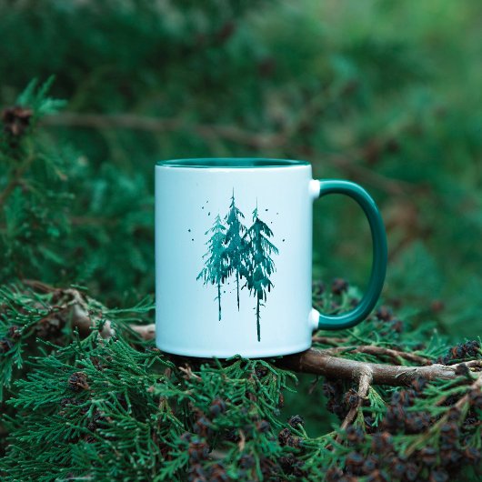 Mug Simple Camp Life Blue-Green Aquarelle Pine Arbres