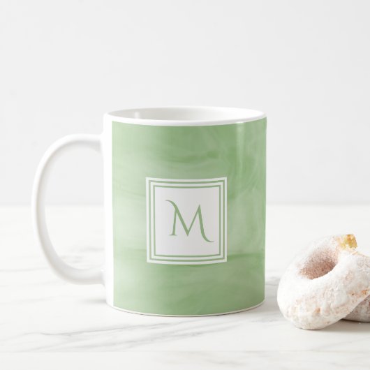 Mug Simple clair vert subtil marbre moderne Monogramme (Avec donut)