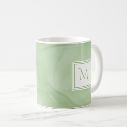 Mug Simple clair vert subtil marbre moderne Monogramme (Devant droit)