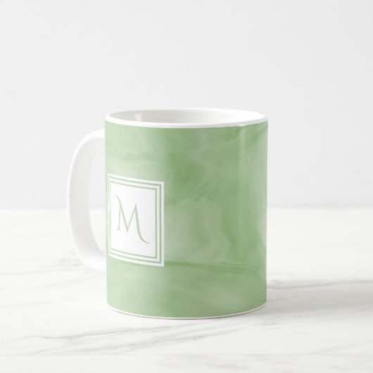 Mug Simple clair vert subtil marbre moderne Monogramme (Devant gauche)