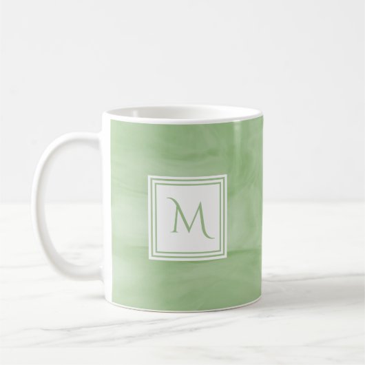 Mug Simple clair vert subtil marbre moderne Monogramme (Gauche)