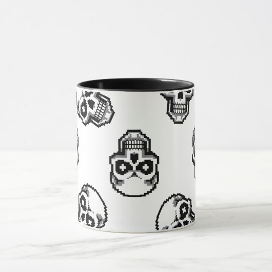 Mug Simple Classic White Pixelated Skull Pattern (Centre)