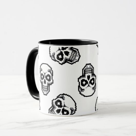 Mug Simple Classic White Pixelated Skull Pattern (Devant gauche)