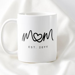 Mug Simple cœur de script noir Nouveau Maman Établie E