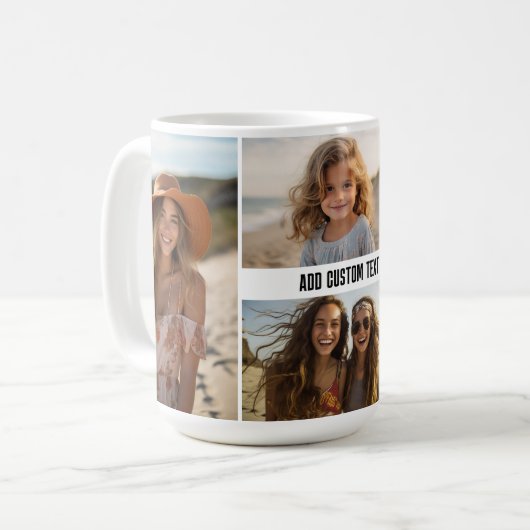 Mug Simple collage de 4 photos avec une ligne de texte (Devant gauche)