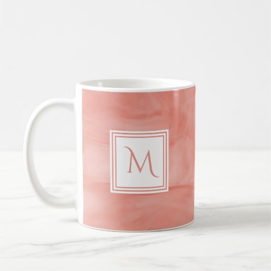 Mug Simple Corail rose subtil Marbre Moderne Monogramm (Gauche)
