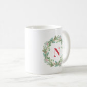 Mug Simple couronne rouge Monogramme moderne Noël (Devant droit)