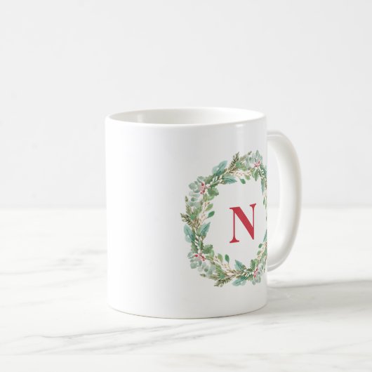 Mug Simple couronne rouge Monogramme moderne Noël (Devant droit)