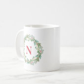 Mug Simple couronne rouge Monogramme moderne Noël (Devant gauche)