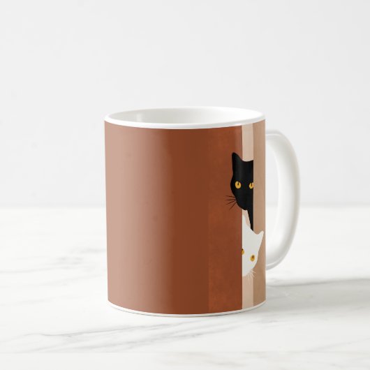 Mug Simple Cute Peeeking Chats Noir Blanc Doux Beige (Devant droit)