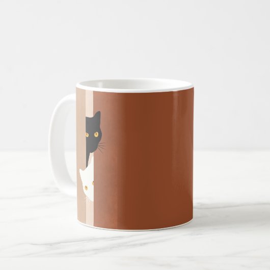 Mug Simple Cute Peeeking Chats Noir Blanc Doux Beige (Devant gauche)