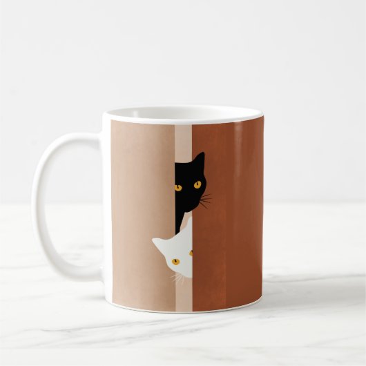 Mug Simple Cute Peeeking Chats Noir Blanc Doux Beige (Gauche)