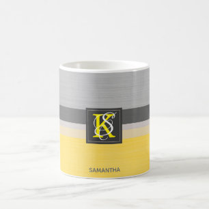 Mug Simple deux tons jaune et gris Initiales Monogramm