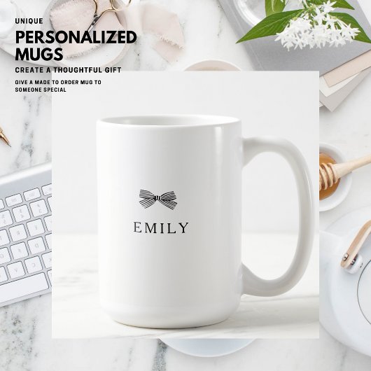 Mug Simple Élégant minimaliste noir Bow personnalisé