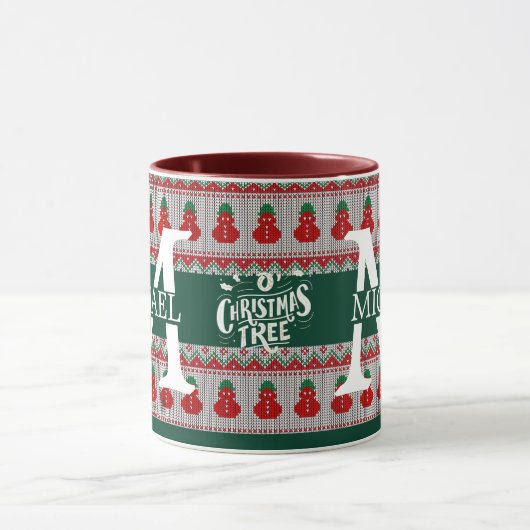 Mug Simple Élégant Monogramme Moderne Noël vacances (Centre)