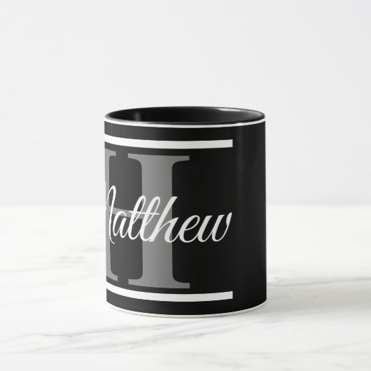Mug Simple Elegant Noir Blanc Monogramme Bold Classé (Centre)